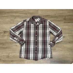 Y2K Quicksilver Flannel Mens Sz M Long Sleeve Button Up Plaid Shirt Skate